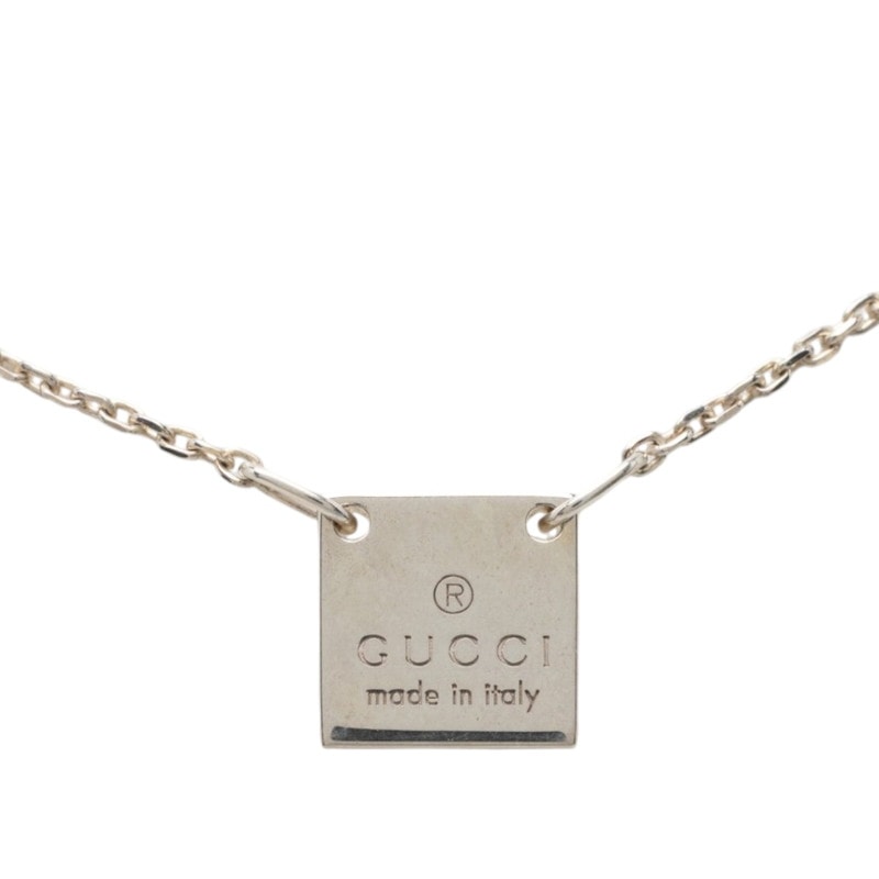 グッチ ミニ スクエア プレート ペンダント ネックレス SV925 シルバー レディース GUCCI 【中古】