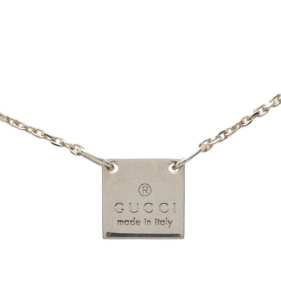 グッチ ミニ スクエア プレート ペンダント ネックレス SV925 シルバー レディース GUCCI 【中古】