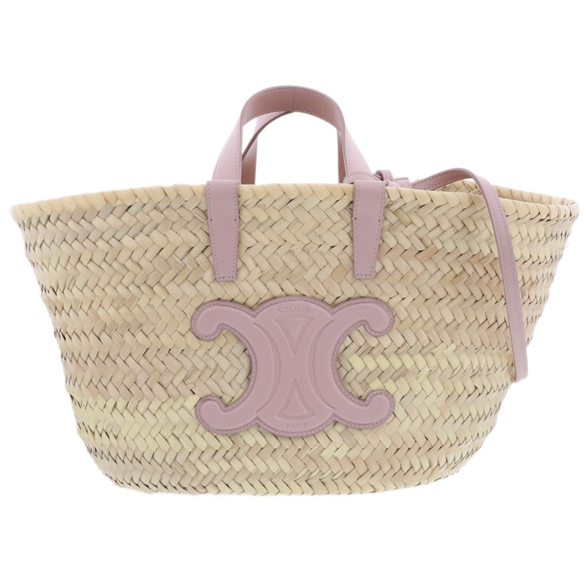 CELINE セリーヌ トリオンフ パニエ ハンドバッグ かごバッグ 19400 ラフィア ベージュ ピンク  レディース【中古】