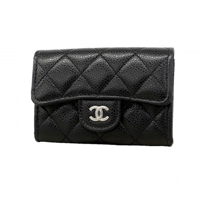 【6de5677-k】シャネル 名刺入れ マトラッセ キャビアスキン ブラック シルバー金具【中古】レディース