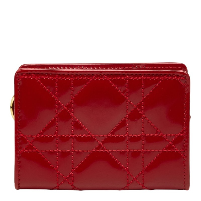 ディオール カナージュ ポーチ 小銭入れ コインケース レッド パテントレザー レディース Dior 中古