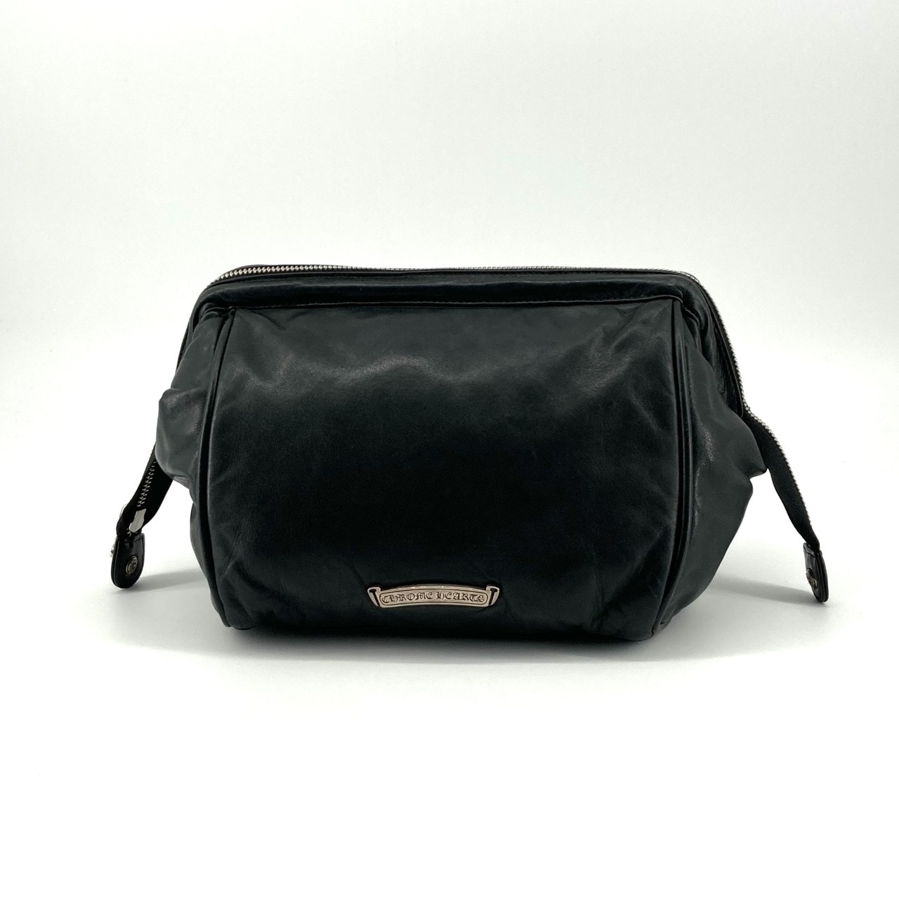 CHROME HEARTS(クロムハーツ) COSMETIC POUCH CHプラスパッチダガー ジップレザー ポーチ ブラック