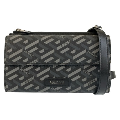 美品 VERSACE ヴェルサーチ ラグレカ ブラック 黒 シルバー金具 PVC ショルダーバッグ ウェアラブルウォレット 604102 【中古】