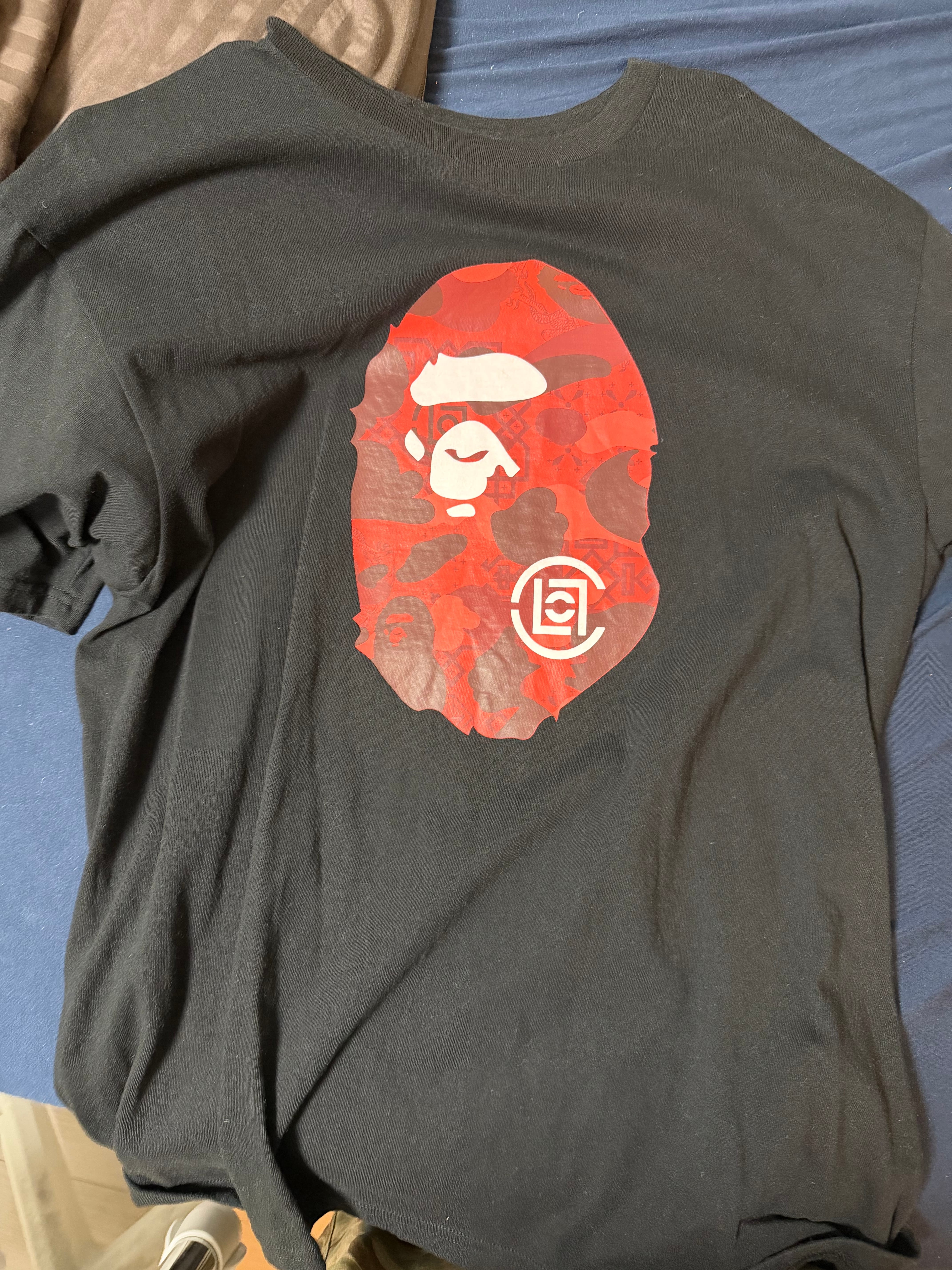 A BATHING APE x CLOT Camo Big Ape Head Relaxed Fit Tee "Black"