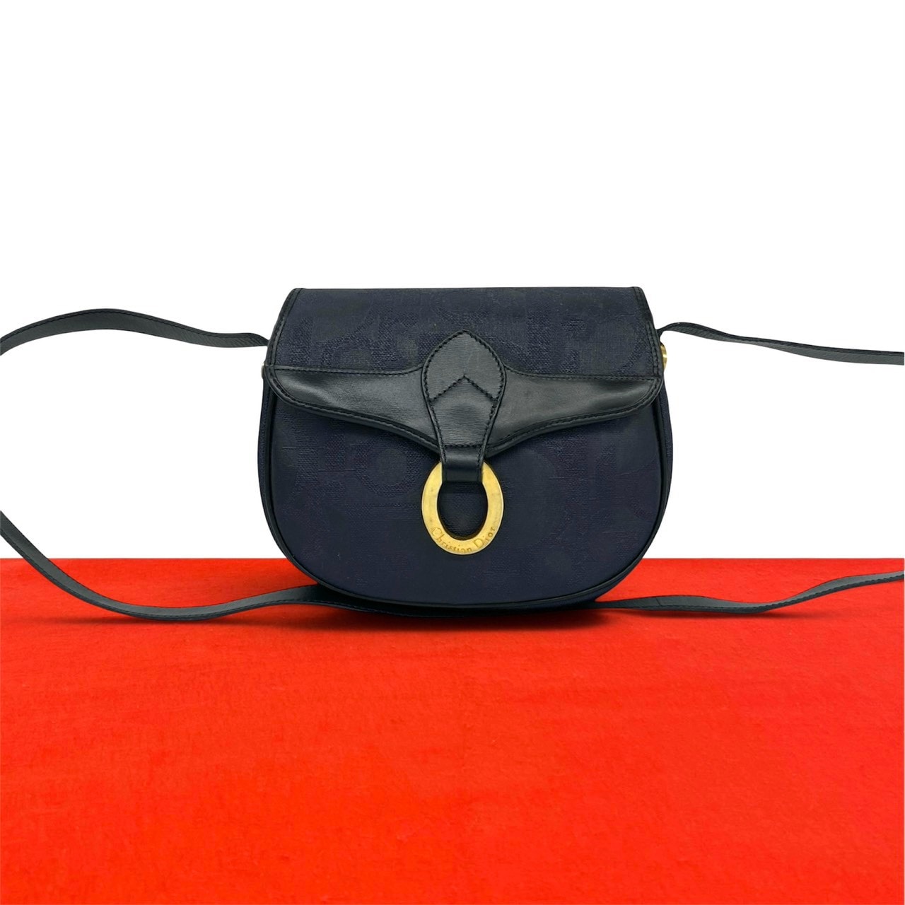 Christian Dior ディオール ロゴ 金具 トロッター レザー PVC ショルダーバッグ ネイビー
 93912