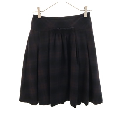 BURBERRY BLACK LABEL バーバリーブラックレーベル 日本製 ウールブレンド チェック柄 ミディ丈 プリーツスカート 36 ブラック系 三陽商会