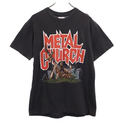 Hanes ヘインズ 90s オールド USA製 METAL CHURCH WORLD TOUR 1991-1992 半袖 Tシャツ L ブラック系 メタルチャーチ バンT