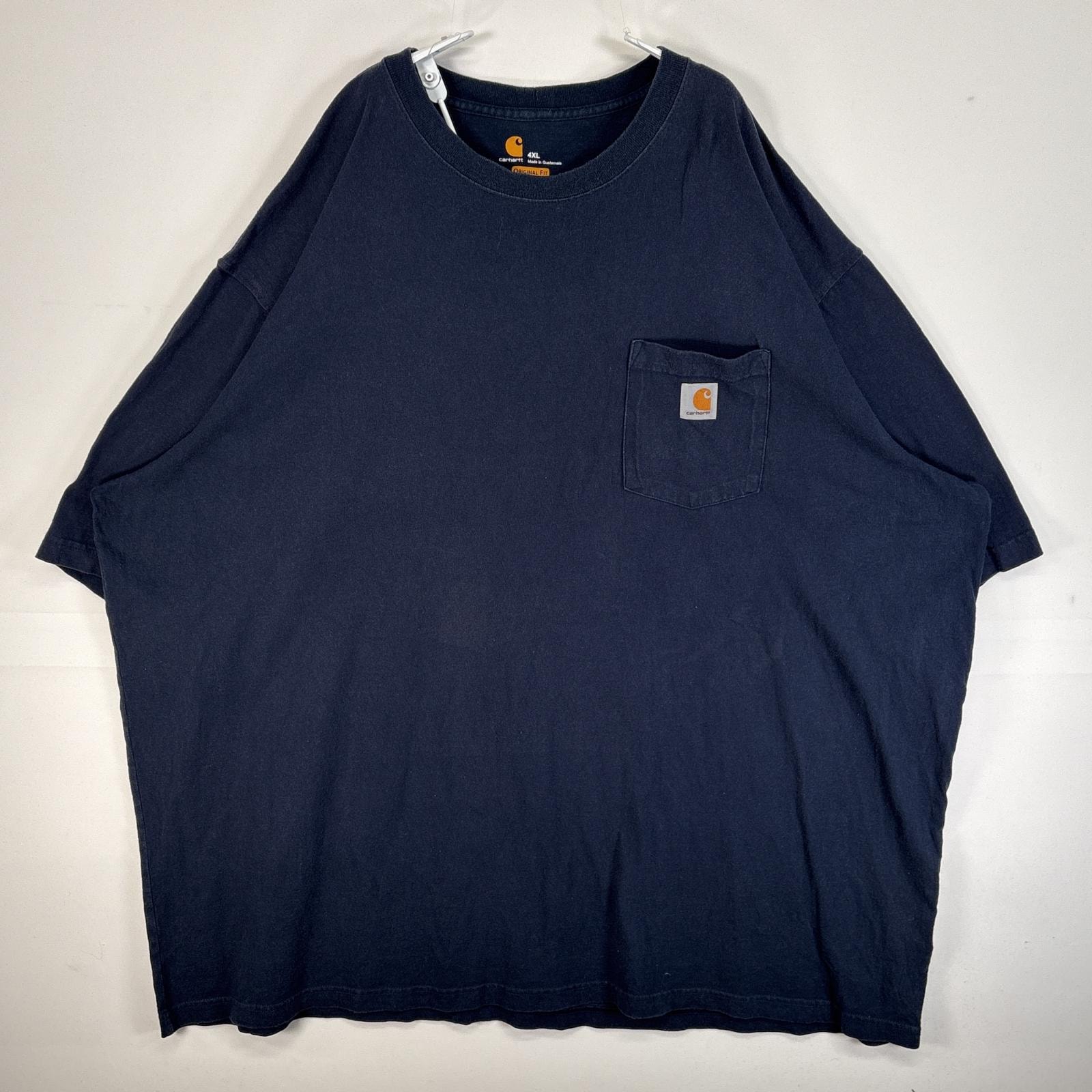 古着 カーハート Carhartt 半袖Tシャツ 大きいサイズ 肉厚 胸ポケ ワンポイント ロゴ 4XL ネイビー 無地 メンズ