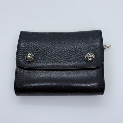 Chrome Hearts Wave Mini Cross Ball Button Leather Wallet "Black"