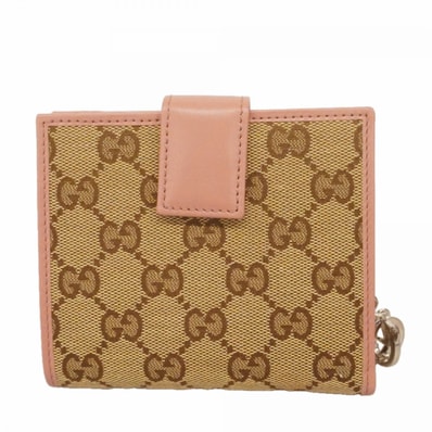 ★SALE【6fd5028-k】グッチ 財布 GGキャンバス 233022 キャンバス ブラウン ピンク シルバー金具【中古】レディース