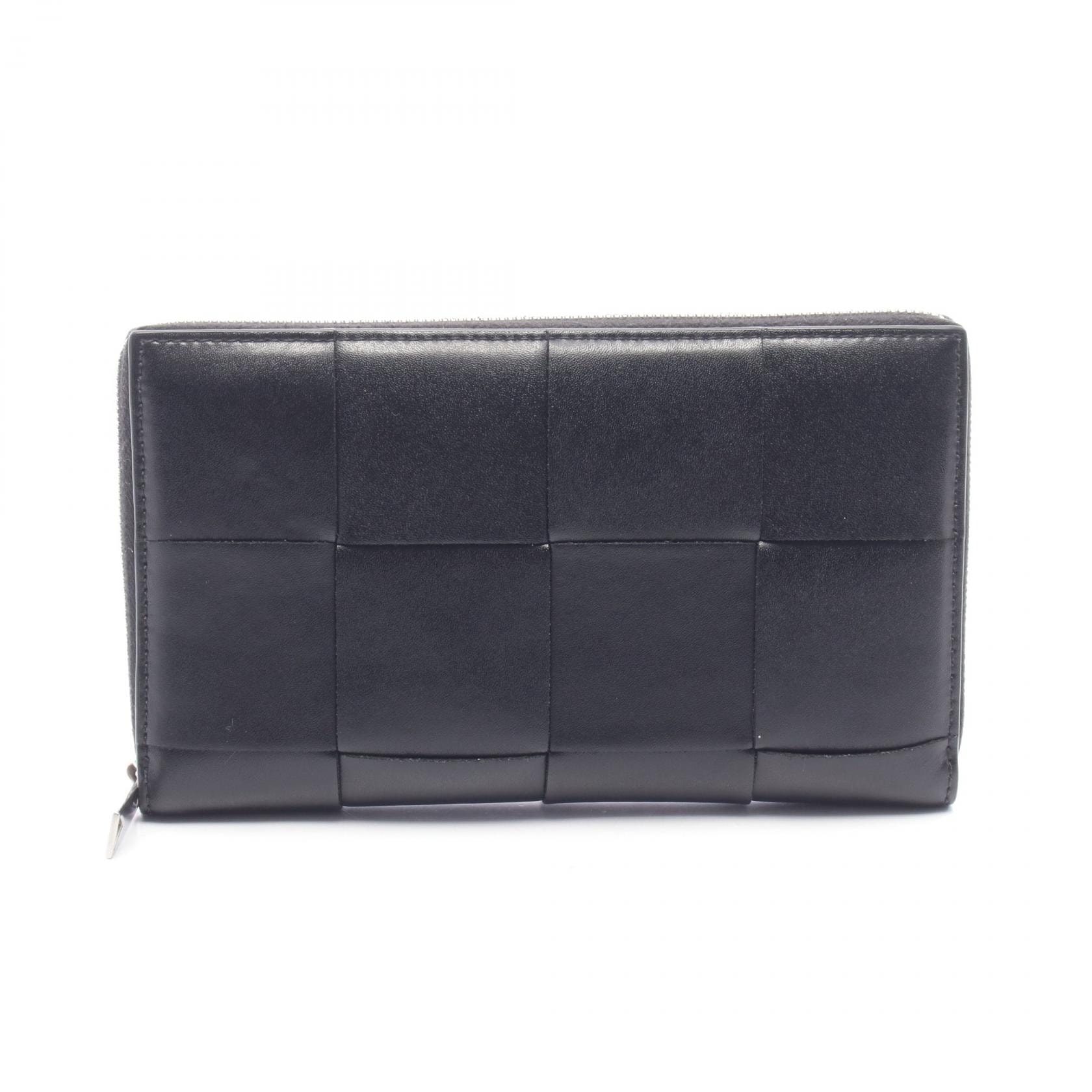 ボッテガヴェネタ BOTTEGA VENETA カセット ラウンド長財布 財布 レザー レディース ブラック系 814649 【中古】