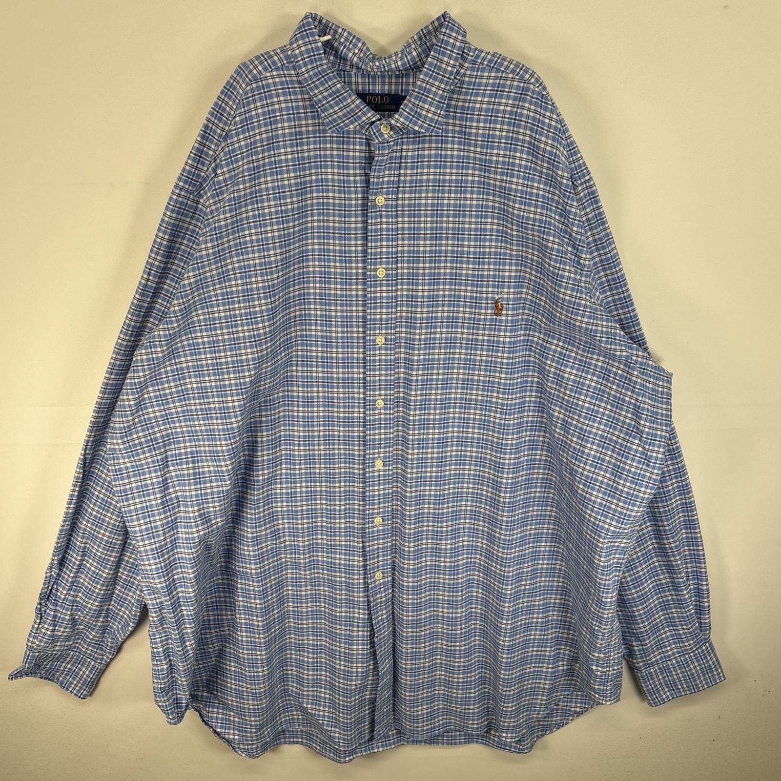 古着 ポロ・ラルフローレン POLO RALPH LAUREN 長袖シャツ ロゴ 刺繍 大きいサイズ 4XLT  ブルー系 チェック メンズ