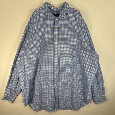 古着 ポロ・ラルフローレン POLO RALPH LAUREN 長袖シャツ ロゴ 刺繍 大きいサイズ 4XLT ブルー系 チェック メンズ