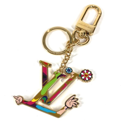 ルイヴィトン LOUIS VUITTON キーホルダー・LV アイコニック スーパーフラット M02468 LVロゴ LV×TM 村上隆 バッグチャーム キーホルダー メタル マルチカラー 美品