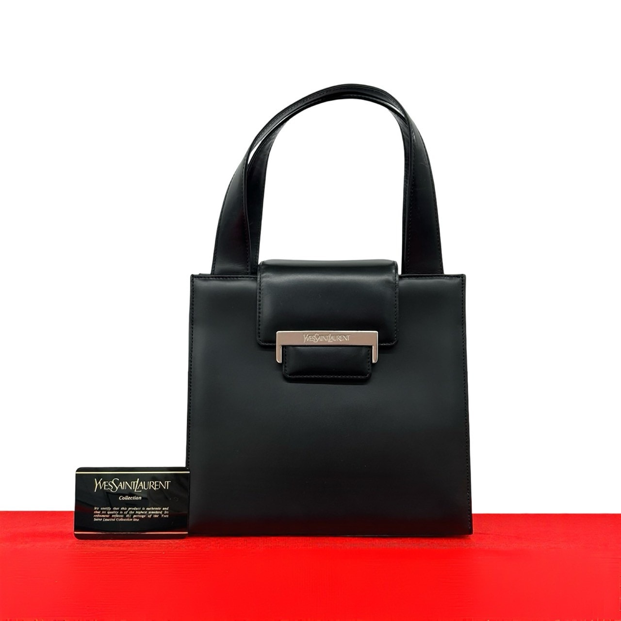 YVES SAINT LAURENT イヴ・サンローラン ロゴ 金具 レザー ハンドバッグ ブラック
26758