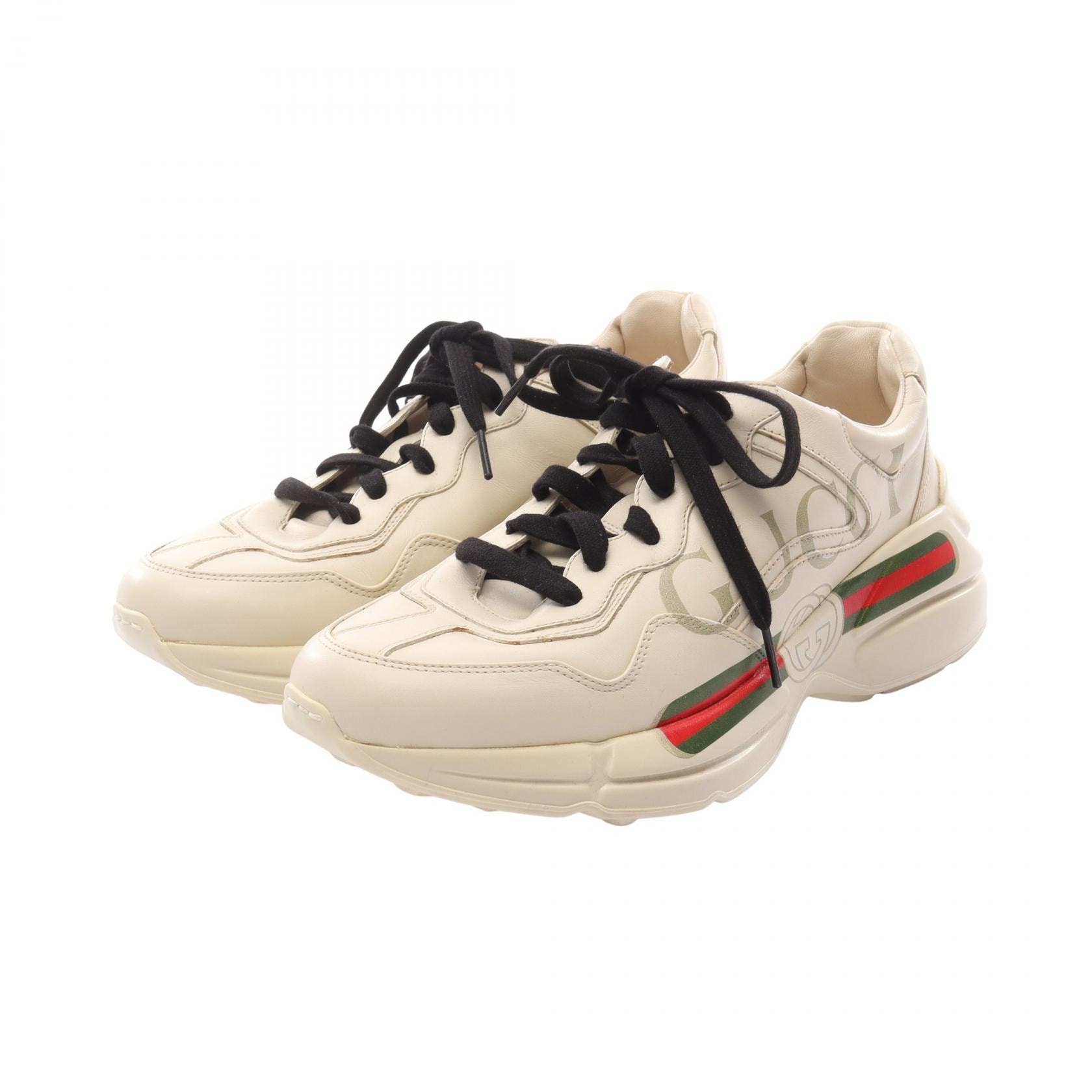 グッチ GUCCI ヴィンテージロゴ シェリーライン スニーカー 靴 レザー メンズ ベージュ系 / グリーン系 / レッド系 500877 【中古】