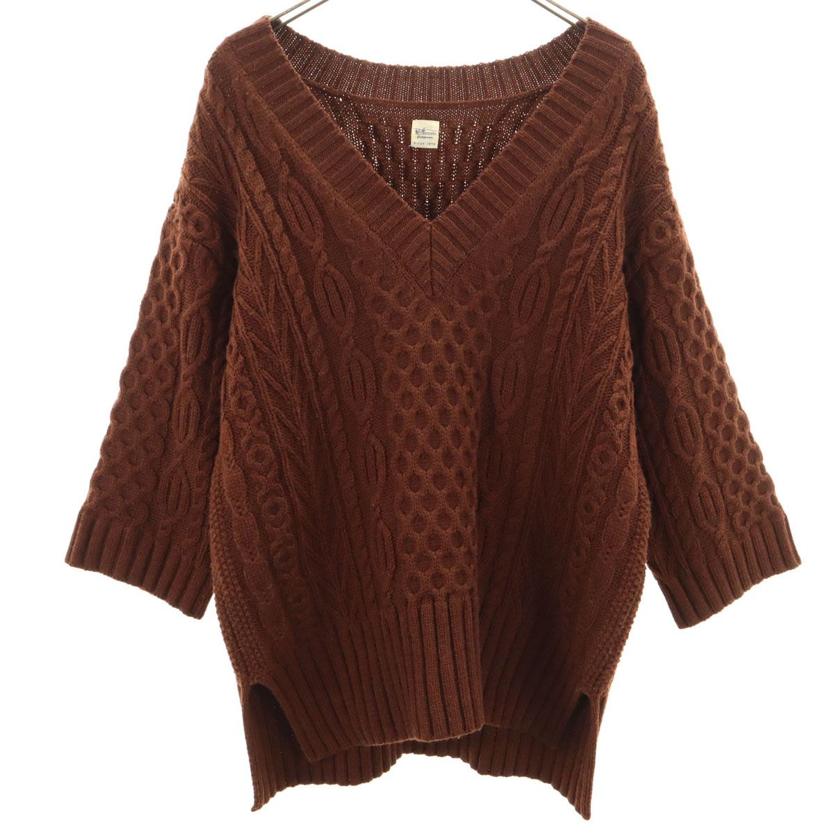 Ron Herman ロンハーマン 7分袖 Vネック セーター XS ブラウン系 ニット