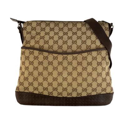 GUCCI グッチ ベージュ ブラウン シルバー金具 GGキャンバス レザー/ ショルダーバッグ ポシェット 604302 【中古】