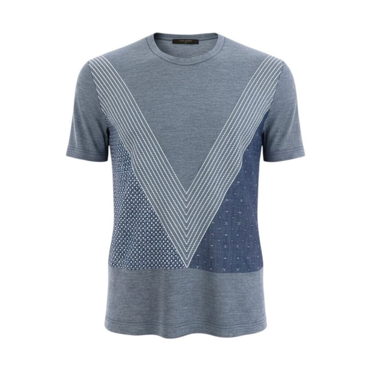 LOUIS VUITTON ルイヴィトン パッチワーク モノグラム カットソー ステッチデザイン ブルー コットン 半袖Tシャツ A3-00143 【中古】
