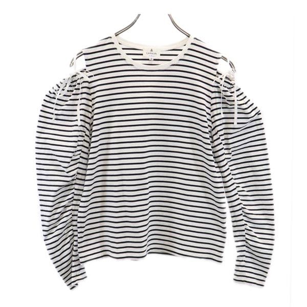LANVIN en Bleu ランバンオンブルー ボーダー 長袖 オープンショルダー カットソー 38 ホワイト系