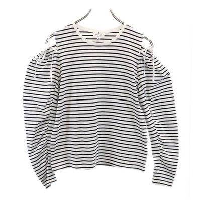 LANVIN en Bleu ランバンオンブルー ボーダー 長袖 オープンショルダー カットソー 38 ホワイト系