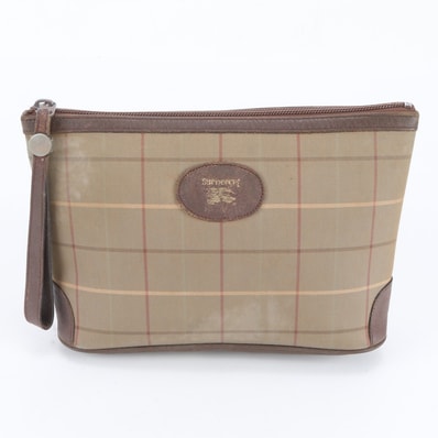 バーバリー チェック ホースロゴセカンドバッグ レザー×キャンバス