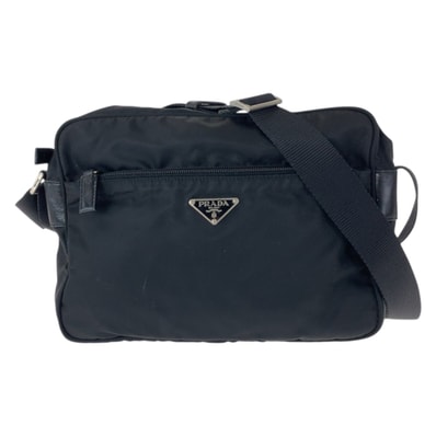 美品 PRADA プラダ テスート 三角ロゴプレート ブラック 黒 シルバー金具 ナイロン ショルダーバック メッセンジャーバッグ 600594 【中古】