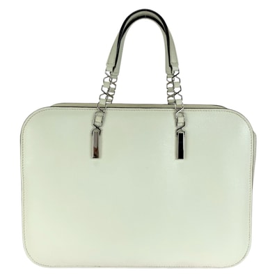 美品 Valextra ヴァレクストラ チェーンハンドル ホワイト シルバー金具 レザー ハンドバッグ 1-0295140 【中古】