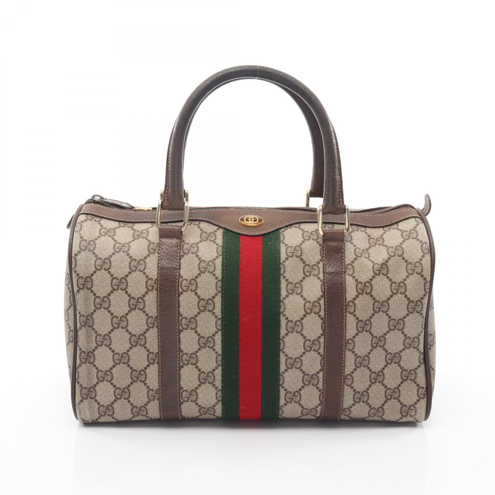 グッチ GUCCI オールドグッチ GGプラス シェリーライン ハンドバッグ バッグ PVCコーティングキャンバス レザー レディース ベージュ系 / ブラウン系 / マルチカラー 39.02.007 【中古】