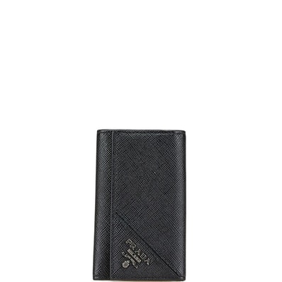 プラダ ロゴ サフィアーノ キーケース ブラック レザー レディース PRADA 【中古】