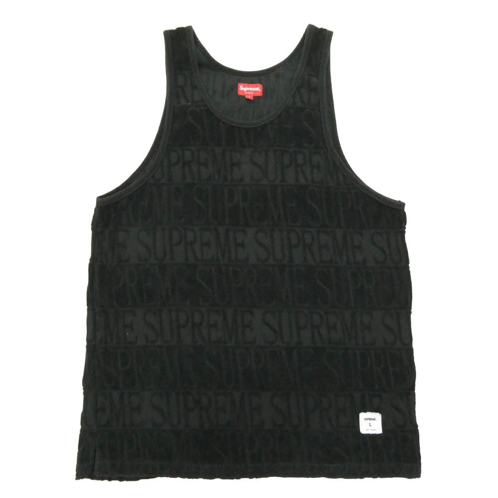 Supreme シュプリーム 17SS ワングラム期 Logo Stripe Terry Tank Top パイル地 ロゴ ストライプ タンクトップ ノースリーブ トップス ブラック系 L【中古】