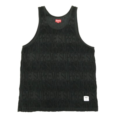 Supreme シュプリーム 17SS ワングラム期 Logo Stripe Terry Tank Top パイル地 ロゴ ストライプ タンクトップ ノースリーブ トップス ブラック系 L【中古】