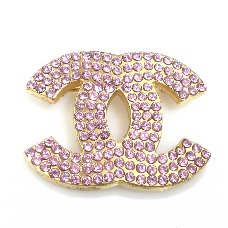 シャネル CHANEL ブローチ メタル/ラインストーン ゴールド/ピンク レディース【中古】 r11487a