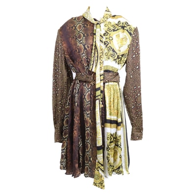 ジャンニ ヴェルサーチ 美品 A88498 メデューサ釦 メデューサアニマルバロック柄 ボウタイベルテッドフレア 48