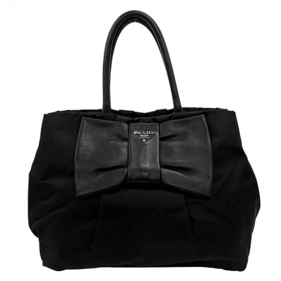 PRADA プラダ ハンドバッグ テスート リボン BN1601 ナイロン レザー ブラック 黒 シルバー金具 レディース【中古品】