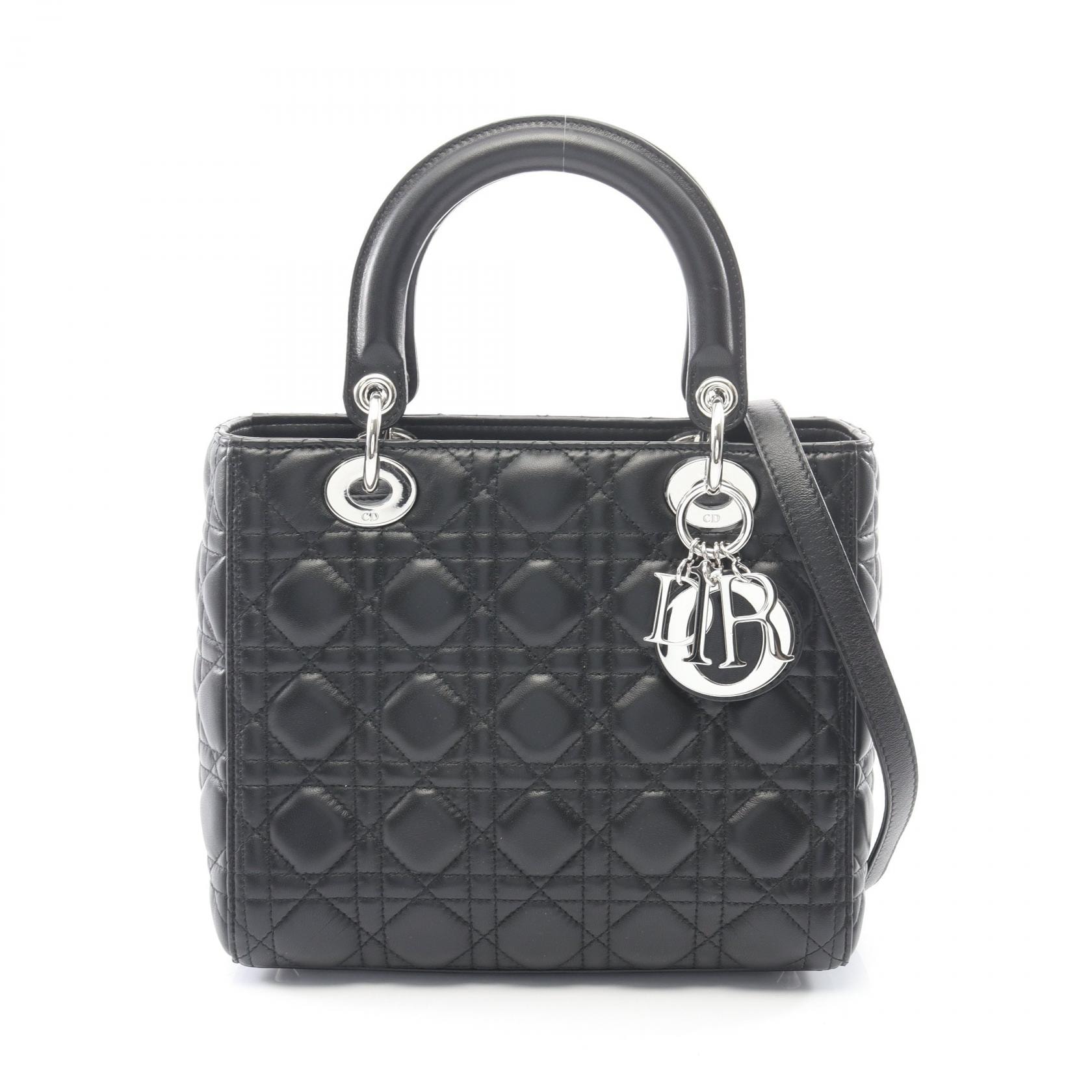 ディオール Dior LADY DIOR レディディオール カナージュ 2WAY ハンドバッグ バッグ レザー レディース ブラック系 【中古】
