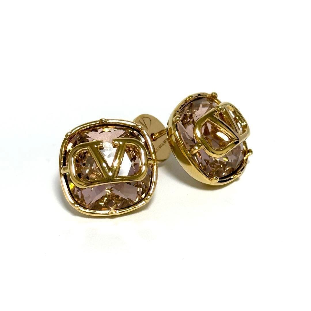 【超美品・ピンク色】ヴァレンティノ Vロゴ シグネチャー クリスタル ピアス