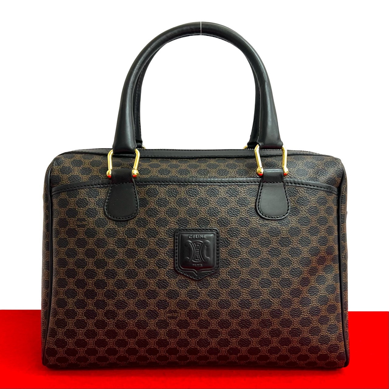 CELINE セリーヌ マカダム 柄 トリオンフ ロゴ レザー PVC ハンドバッグ ブラック
39488