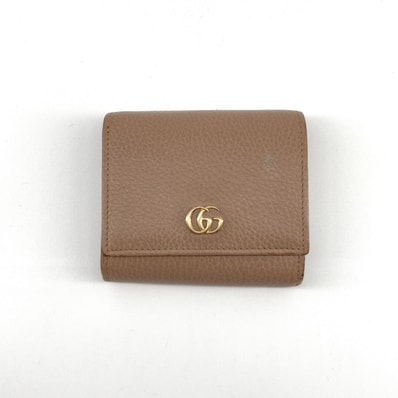 GUCCI(グッチ) GGマーモント レザー ゴールド金具 598587 二つ折り財布 ベージュ×ゴールド