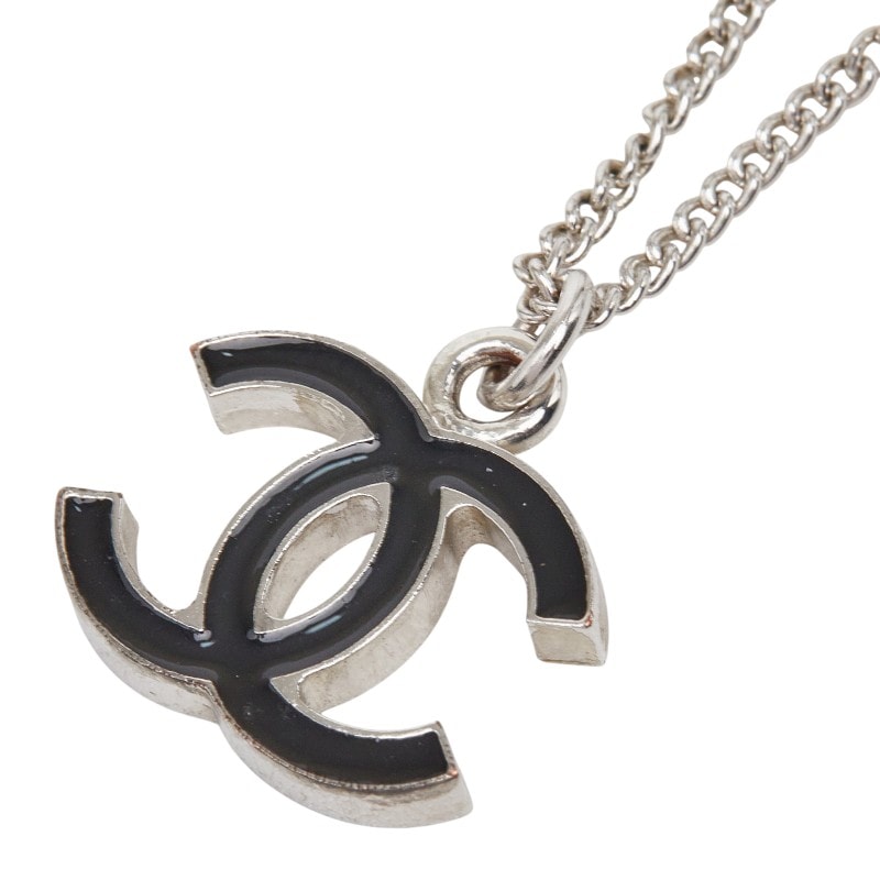 シャネル ココマーク ネックレス シルバー ブラック メタル レディース CHANEL 【中古】