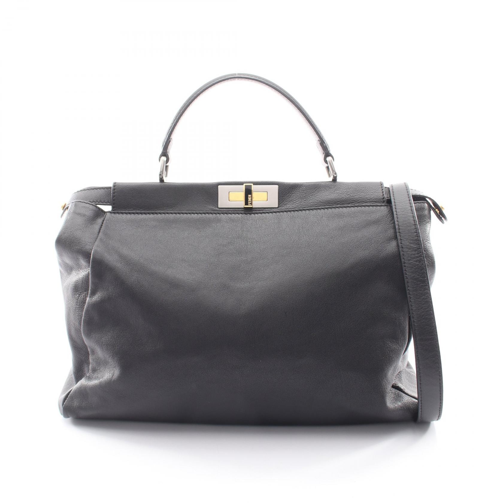 フェンディ FENDI ピーカブー ラージ 2WAY ハンドバッグ バッグ レザー レディース ブラック系 8BN210 【中古】