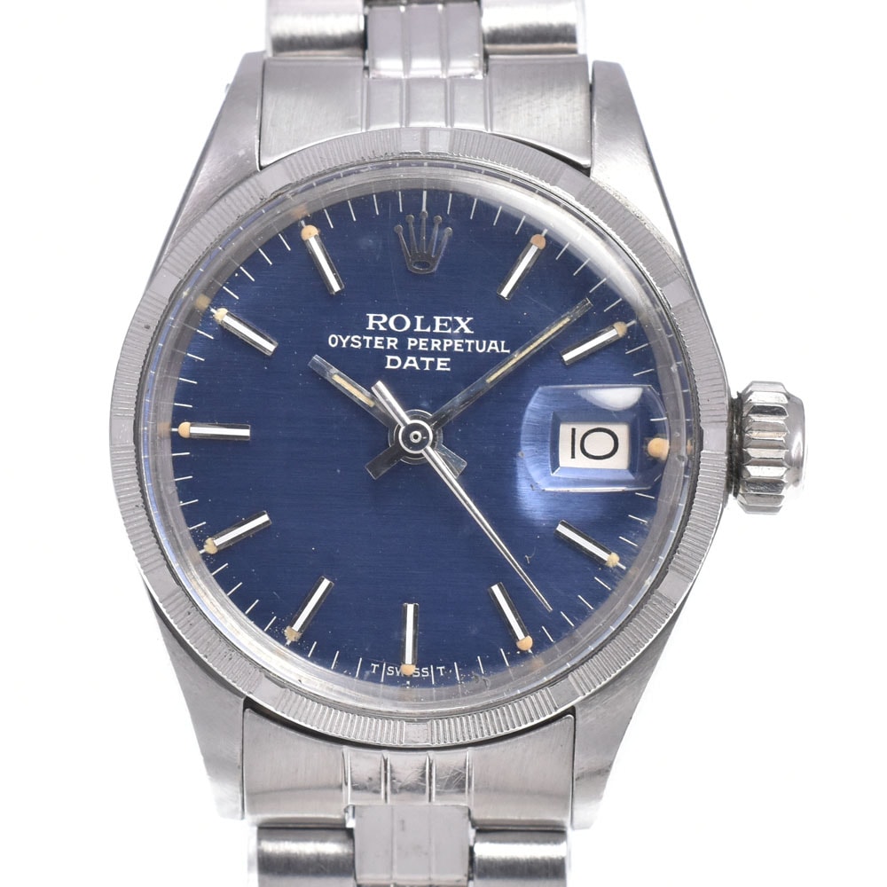 ロレックス ROLEX 6519 ヴィンテージ オイスターパーペチュアル デイト Cal.1161 ブルー 自動巻き レディース 良品 腕時計 E#149543