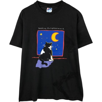 古着 90年代 ヘインズ Hanes Seeking Enlightenment ネコ柄 プリントTシャツ USA製 メンズL相当 ヴィンテージ/eaa649656