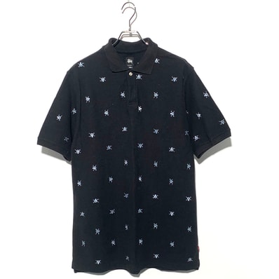 Stussy Skull Embroidered Polo Shirt Black