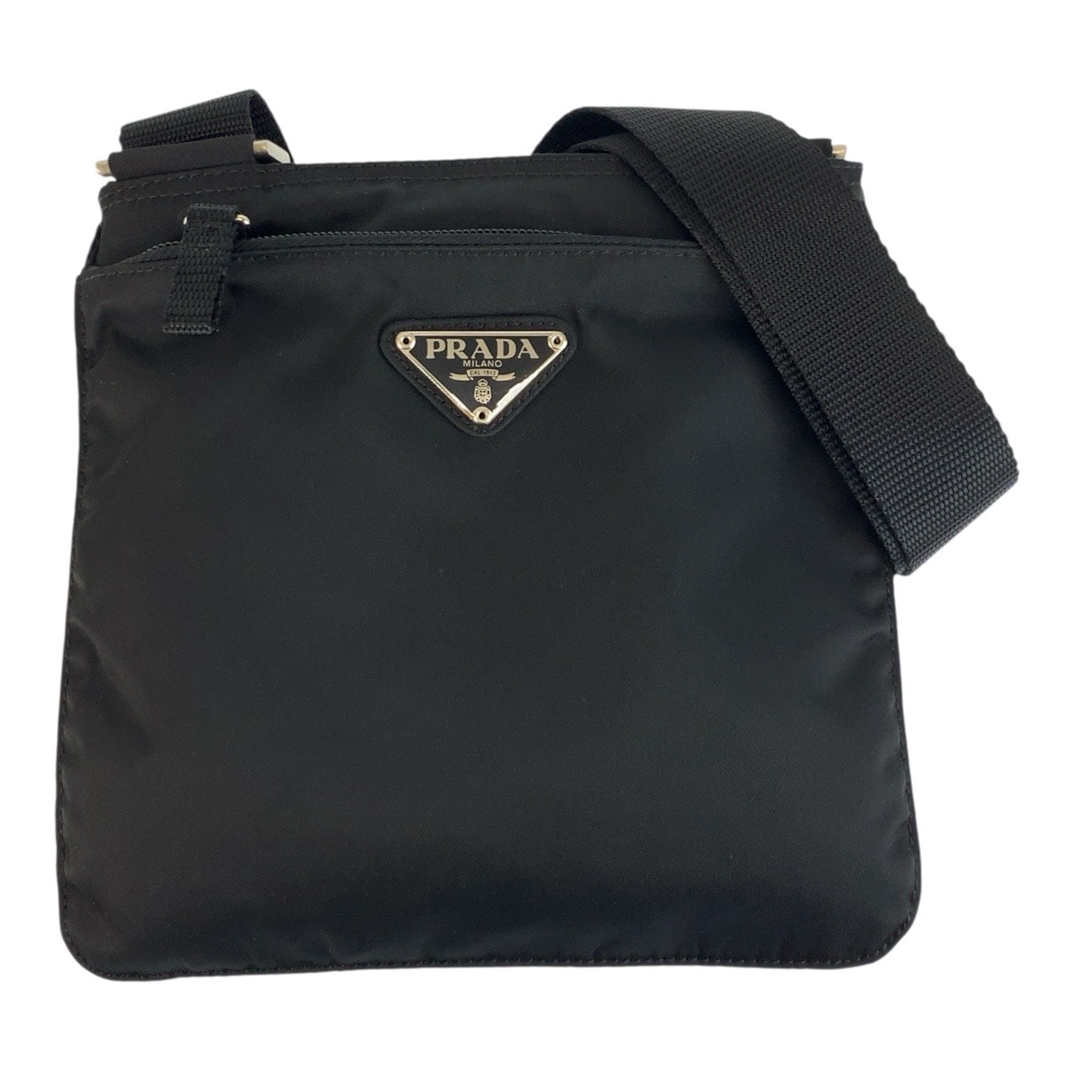 美品 PRADA プラダ テスート 三角ロゴプレート ブラック 黒 シルバー金具 ナイロン ショルダーバッグ ポシェット 603513 【中古】