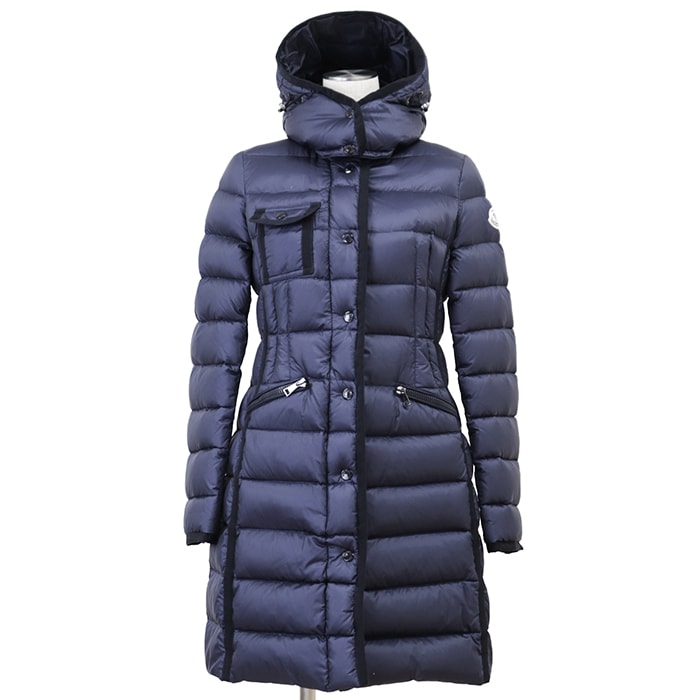 【極美品】MONCLER モンクレール ダウンコート サイズ 0 レディース HERMINE エルミンヌ ロゴ ボタン パッチ コミックラベル ナイロン100% ダウンジャケット アウター ネイビー 紺 ルーマニア製