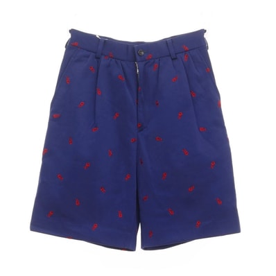 【中古】コムデギャルソン ガール COMME des GARCONS GIRL 2022年秋冬 ナイロンジャージー 刺繍 ショートパンツ ネイビーxレッド【サイズXS】【レディース】