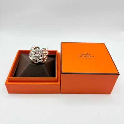 Hermes Chaine D'ancre Enchainee Ring Large Model "Silver"