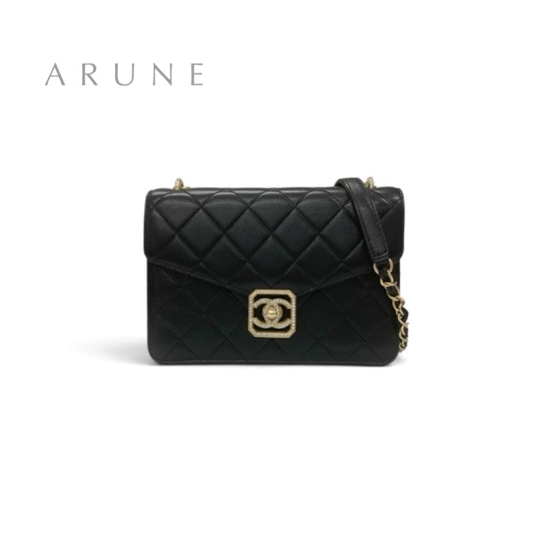 シャネル CHANEL バッグ ショルダーバッグ ブラック ゴールド マトラッセ ターンロック ココマーク チェーン ラインストーン