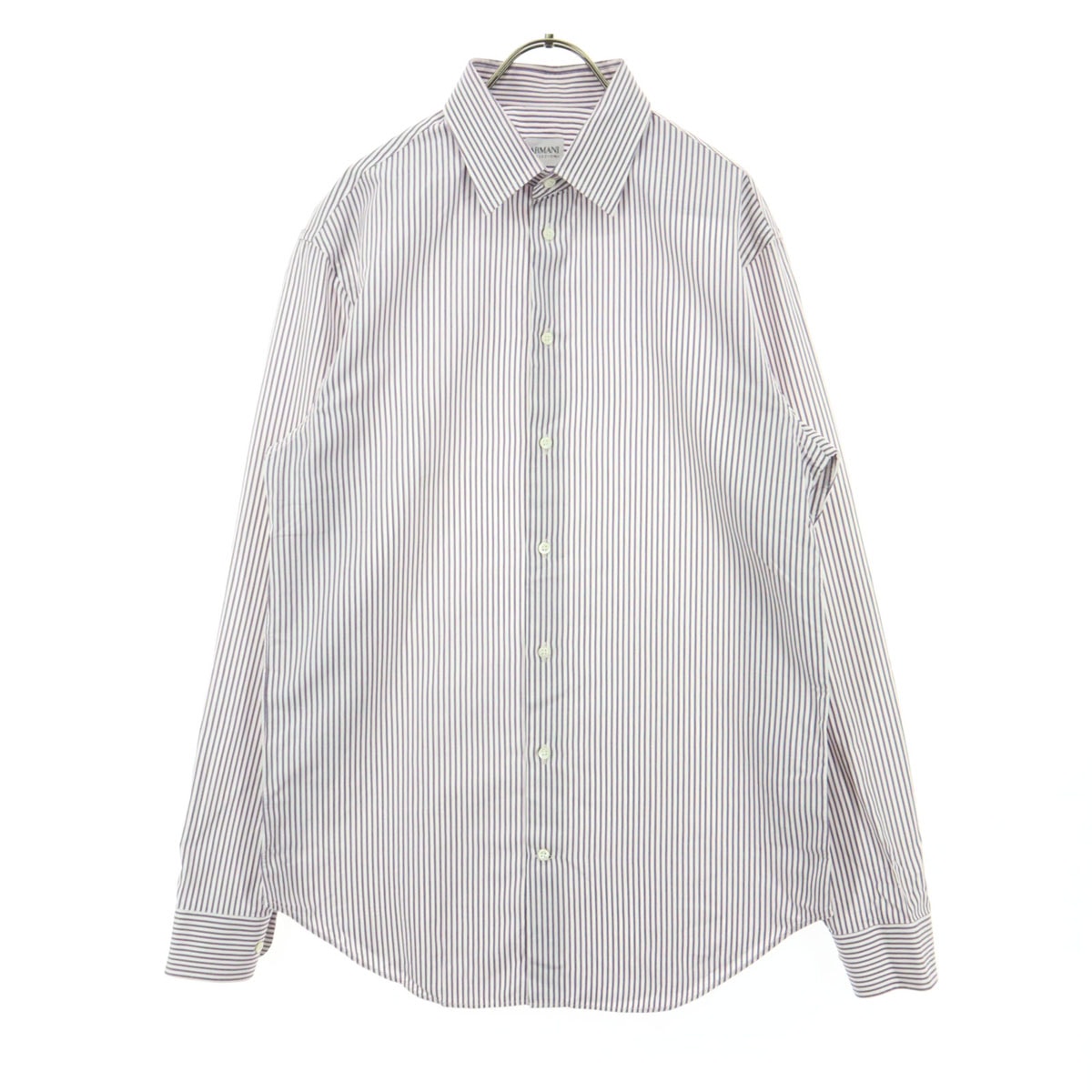ARMANI アルマーニ ストライプ柄 長袖 コットンシャツ 40 ホワイト系